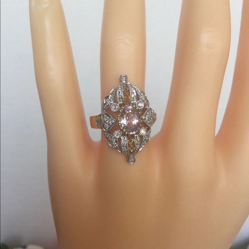 14k ROSE GOLD KUNZITE, DIAMOND RING - Picture 2 of 6